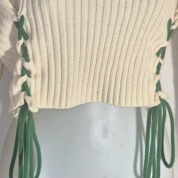 FASHION NOVA cropped oversized sweater, turtleneck. braided front, white, Small - Picture 5 of 12